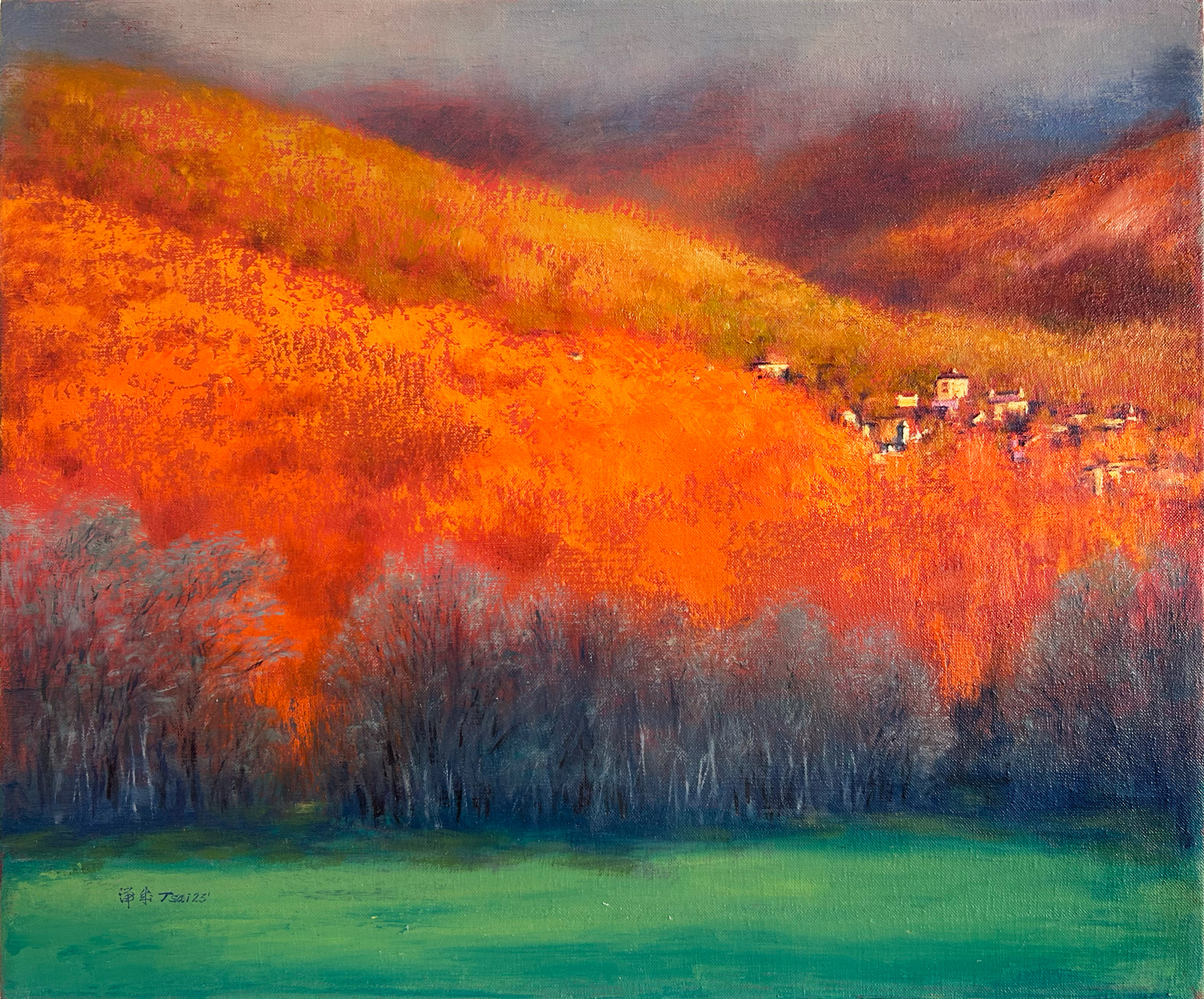 Crimson gleams beneath the firmament